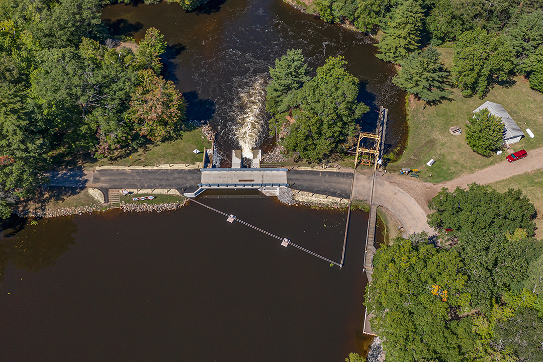 Aerial View of Burnt Rollways Dam and Boat Hoist
